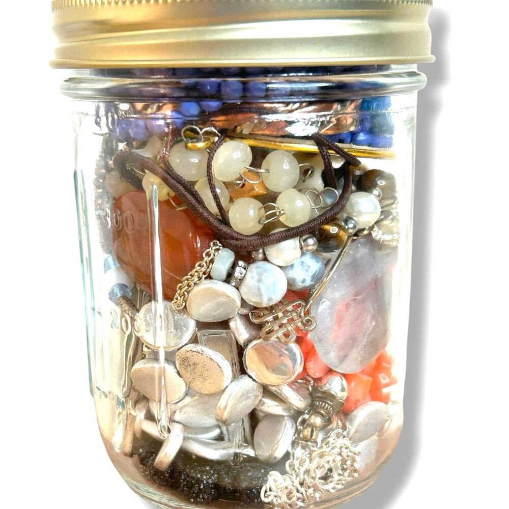 Jewelry Jar Mixed Colorful Fun Bold Necklaces Bracelets Wearable Good Condition